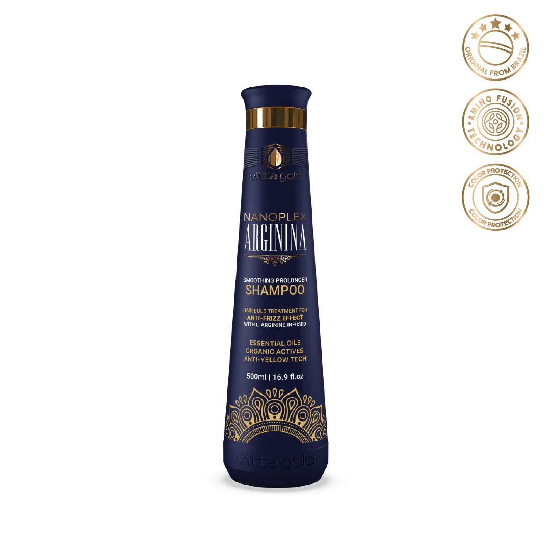 Nanoplex Arginina Color Care Shampoo emphasizing intense nourishment, color preservation, and Amino Fusion Technology for vibrant, salon-quality hair.