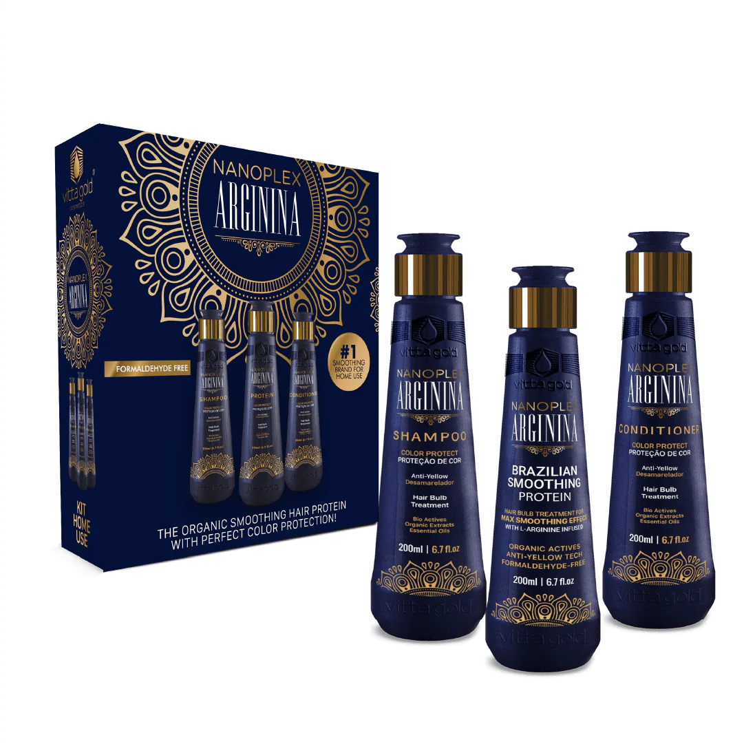 Nanoplex Arginina Hair Straightening Nanoplastia Intro Set 200ml box, showcasing salon-quality hair care for lasting straightness and nourishment.
