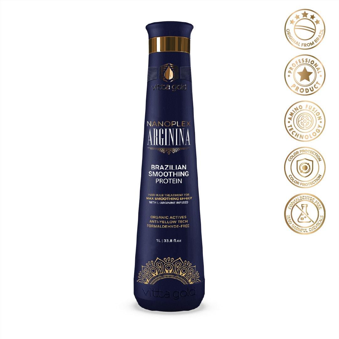 Image of Nanoplex Arginina Hair Straightening Keratin Protein bottle - a salon-quality hair treatment for impeccable straightening and nourishment.
